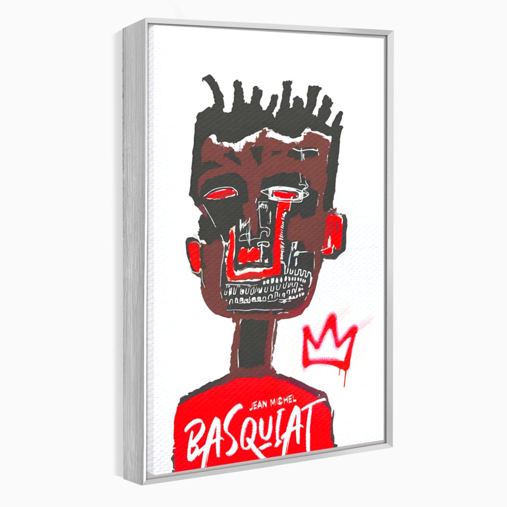 Tablou canvas cu tablou canvas cu portret abstract stil basquiat, in rama de aluminiu argintiu